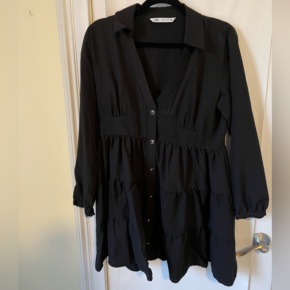 Zara tiered shirt dress in black medium